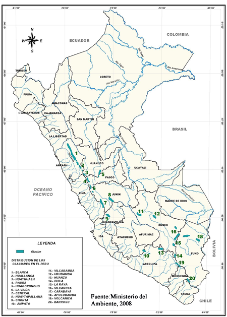 Figura 3:Ubicación de las Cordilleras Nevadas en el Perú